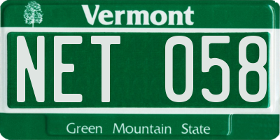 VT license plate NET058