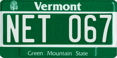 VT license plate NET067