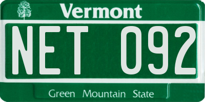 VT license plate NET092