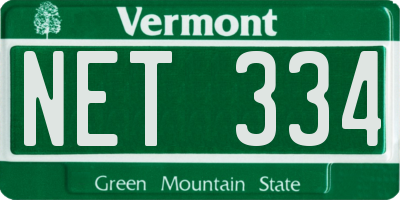 VT license plate NET334