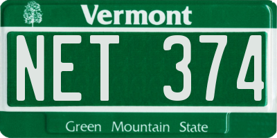 VT license plate NET374