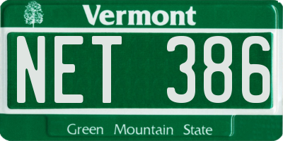 VT license plate NET386