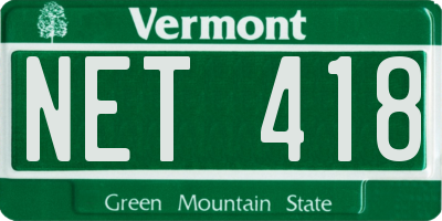 VT license plate NET418