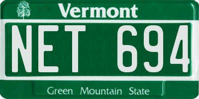 VT license plate NET694