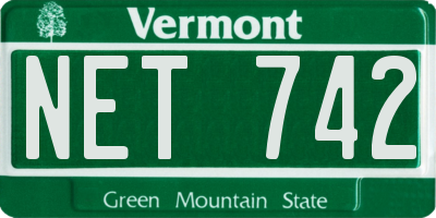 VT license plate NET742