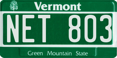 VT license plate NET803