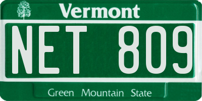VT license plate NET809