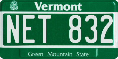 VT license plate NET832