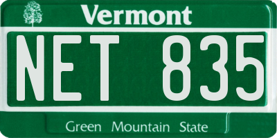 VT license plate NET835