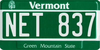 VT license plate NET837