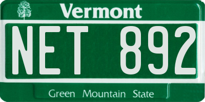 VT license plate NET892