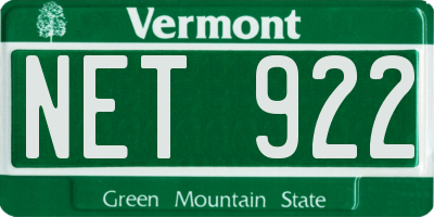 VT license plate NET922