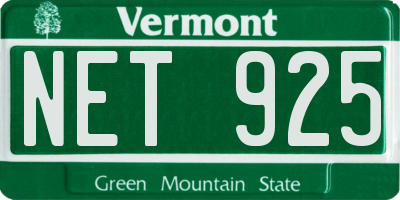 VT license plate NET925