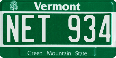 VT license plate NET934