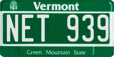 VT license plate NET939