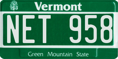 VT license plate NET958