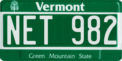 VT license plate NET982