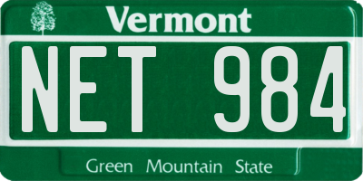 VT license plate NET984