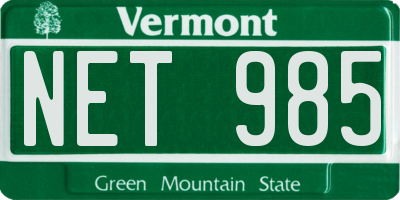 VT license plate NET985
