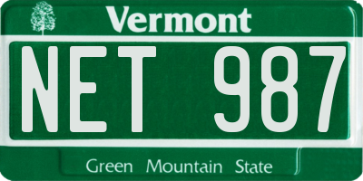 VT license plate NET987