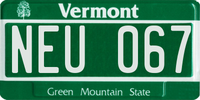 VT license plate NEU067