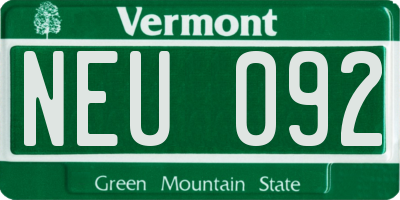 VT license plate NEU092