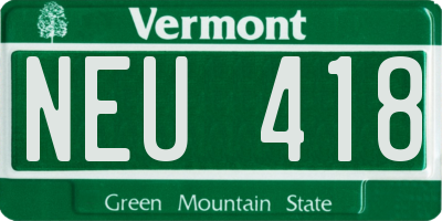 VT license plate NEU418