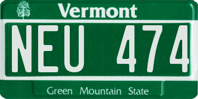 VT license plate NEU474