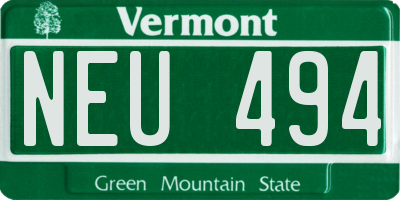 VT license plate NEU494