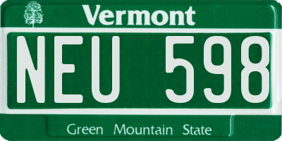 VT license plate NEU598