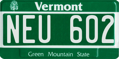 VT license plate NEU602