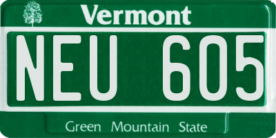 VT license plate NEU605