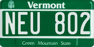 VT license plate NEU802