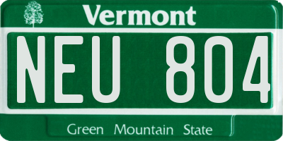 VT license plate NEU804