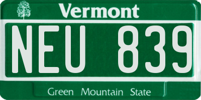 VT license plate NEU839