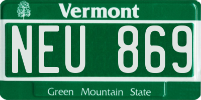 VT license plate NEU869