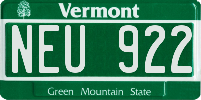 VT license plate NEU922