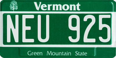 VT license plate NEU925