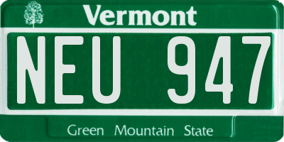 VT license plate NEU947