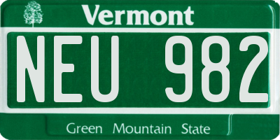 VT license plate NEU982