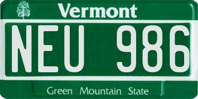 VT license plate NEU986