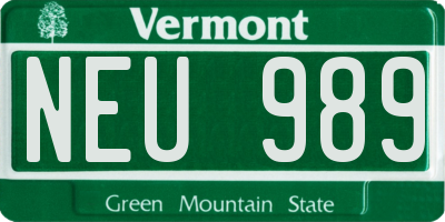 VT license plate NEU989