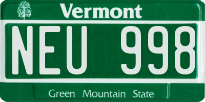 VT license plate NEU998