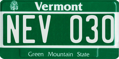VT license plate NEV030