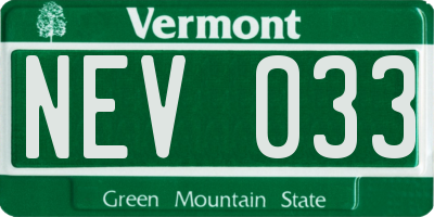 VT license plate NEV033