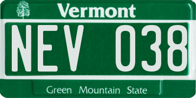 VT license plate NEV038