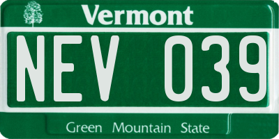 VT license plate NEV039