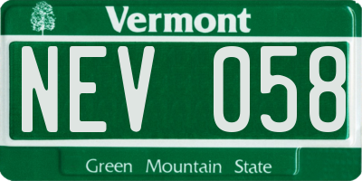 VT license plate NEV058