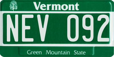 VT license plate NEV092