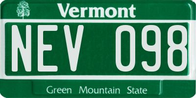 VT license plate NEV098